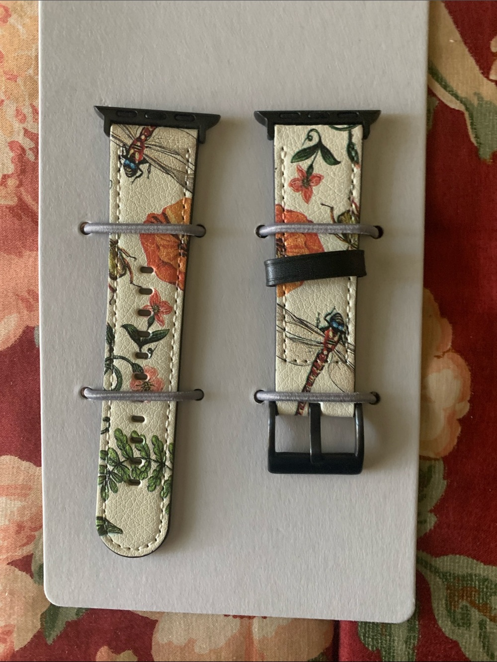 Floral Dragonfly Leather Watch Band for Smartwatches - Cream